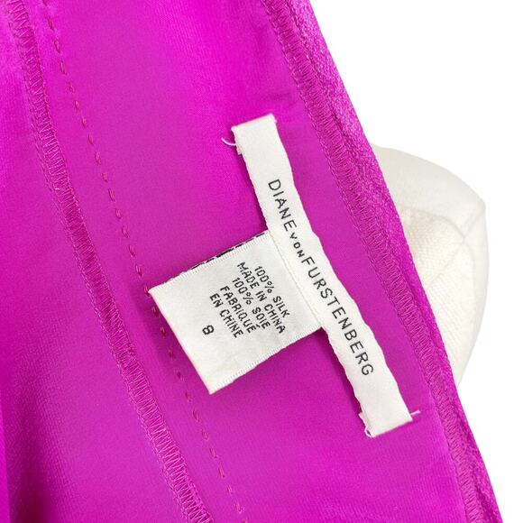 Diane Von Furstenberg Carl Top Fuchsia Pink Beaded Y2K Silk Blouse Size 8 - Picture 7 of 15